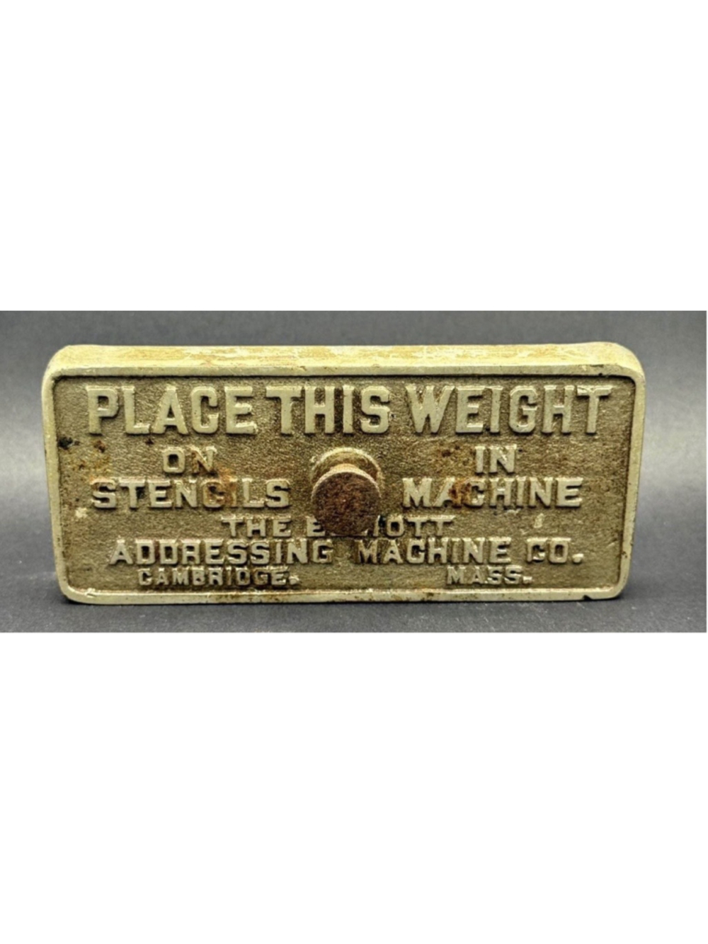 The Elliott Addressing Machine Co. Cambridge Mass Stencil Machine Weight Vintage